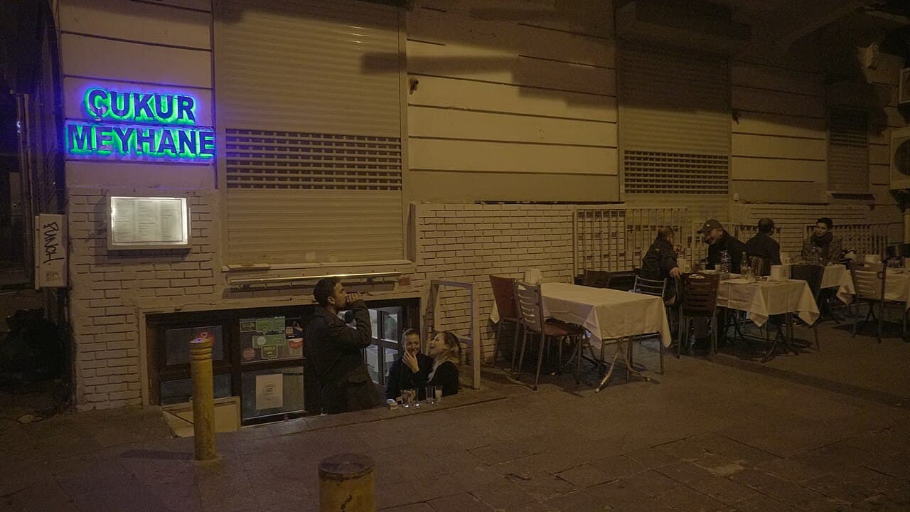 A lively meyhane tavern lane off İstiklal, Istanbul