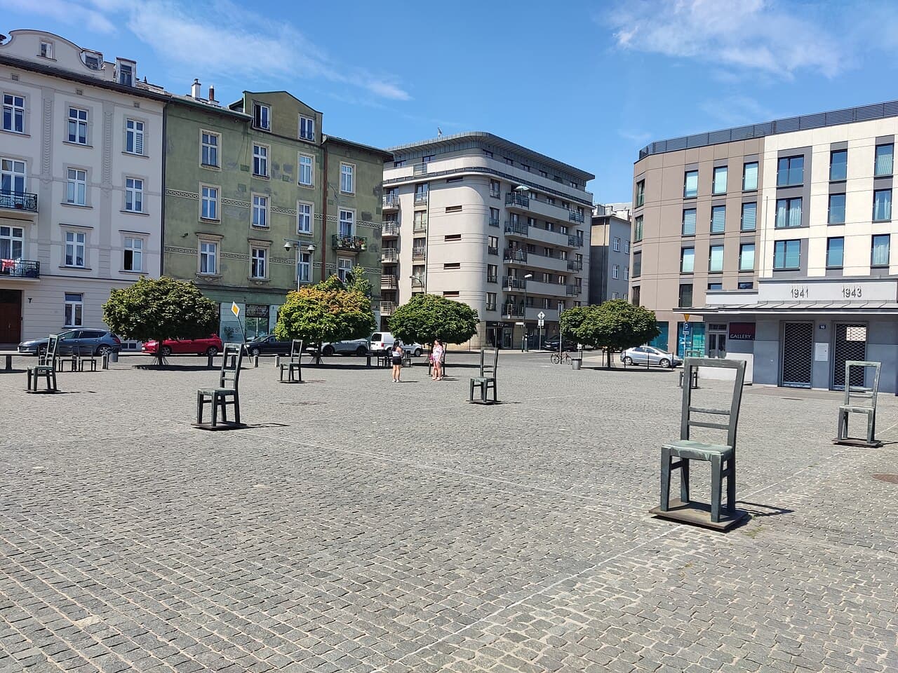 The empty-chairs memorial at Ghetto Heroes Square, Kraków