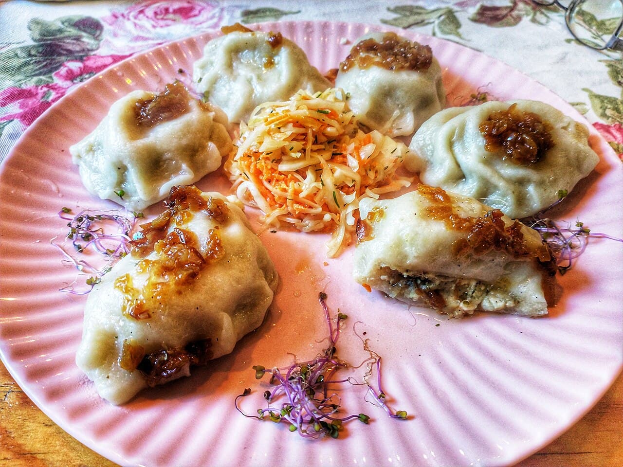 A plate of Polish pierogi dumplings