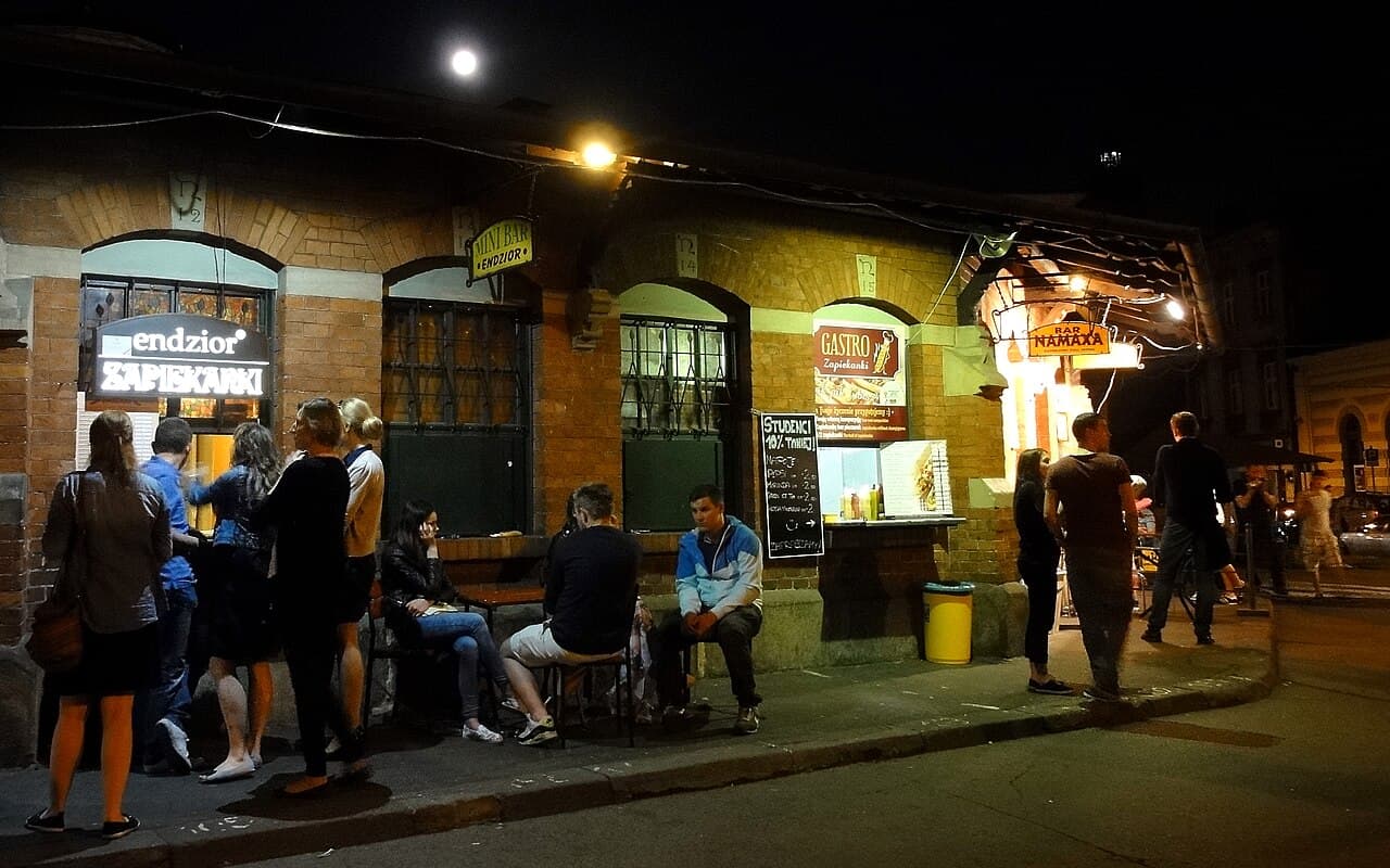 Zapiekanka street food at Plac Nowy, Kraków