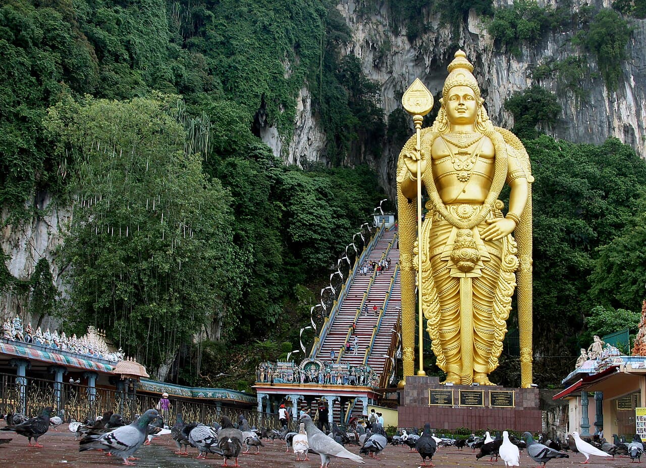 The rainbow steps and statue at Batu Caves, Kuala Lumpur