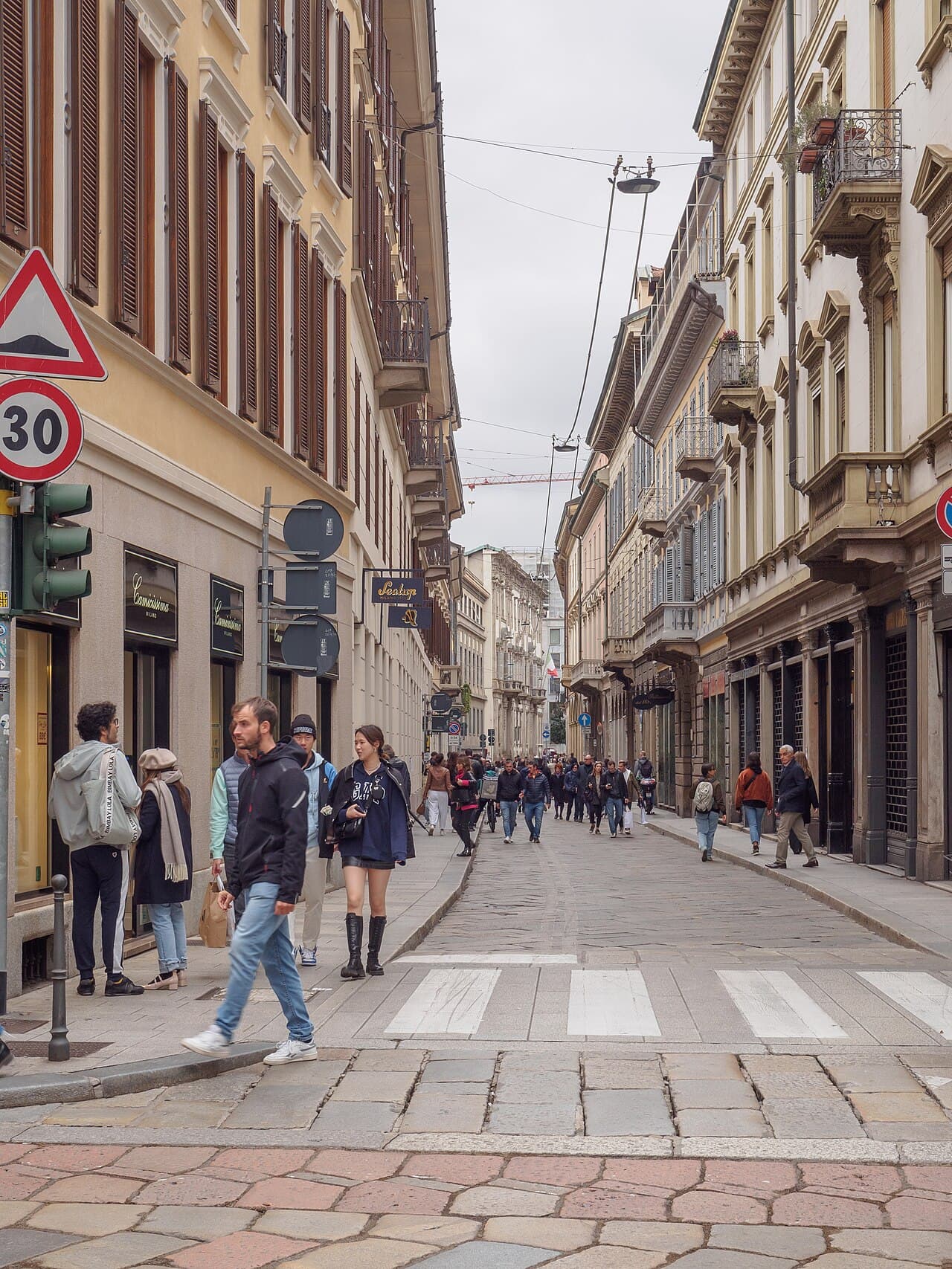 A cobbled street in the Brera district, Milan