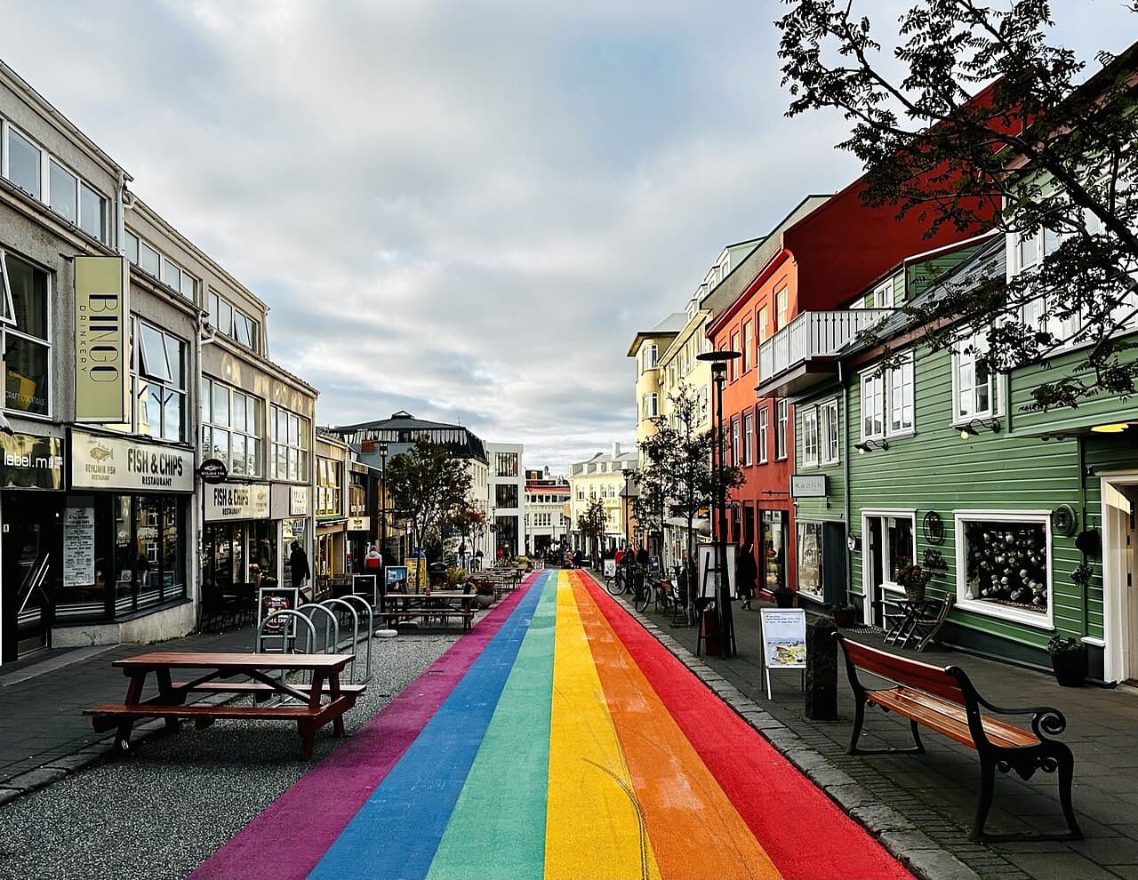 The Rainbow Street towards Hallgrímskirkja, Reykjavík