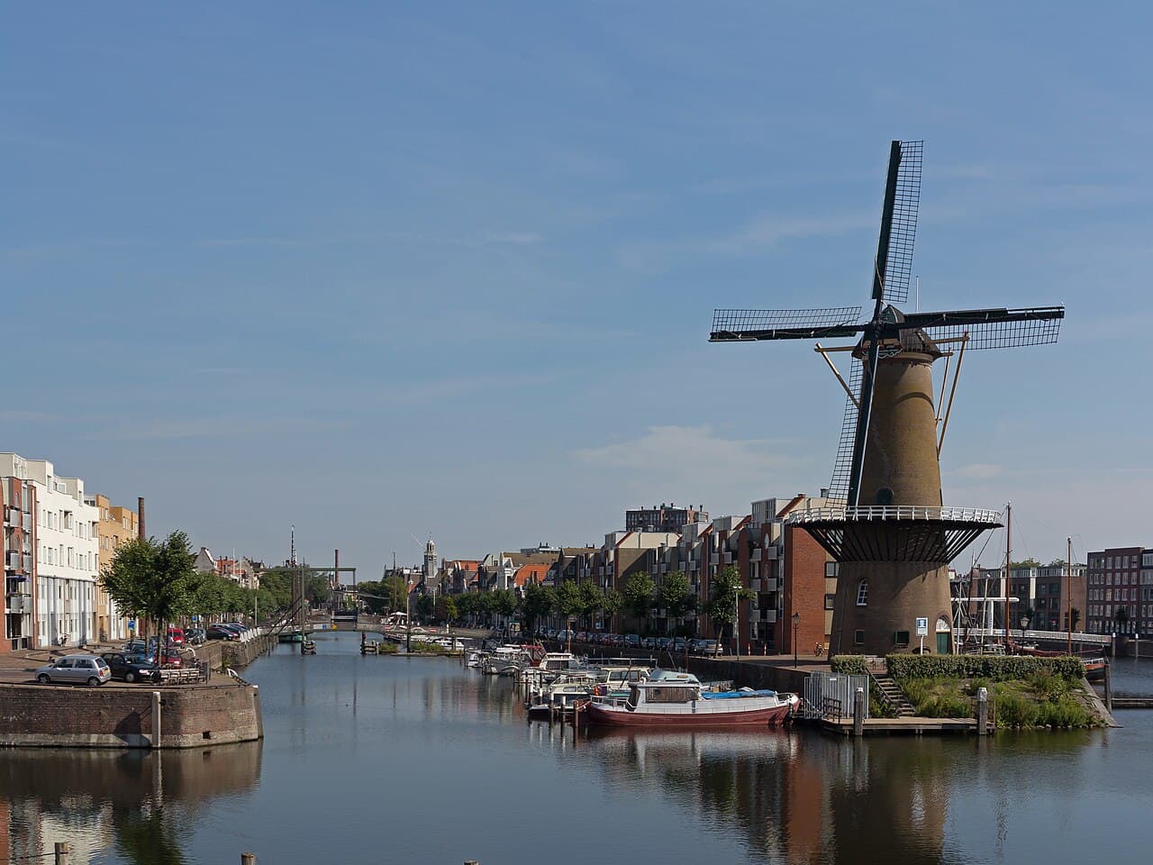 The historic harbour and windmill of Delfshaven, Rotterdam
