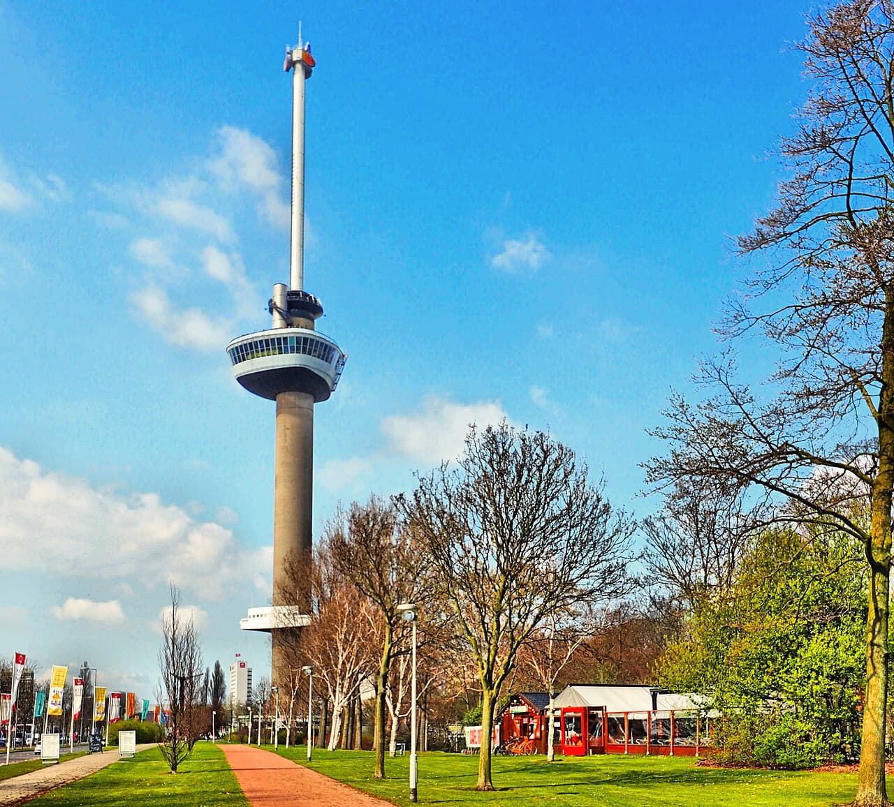 The Euromast tower rising over Rotterdam
