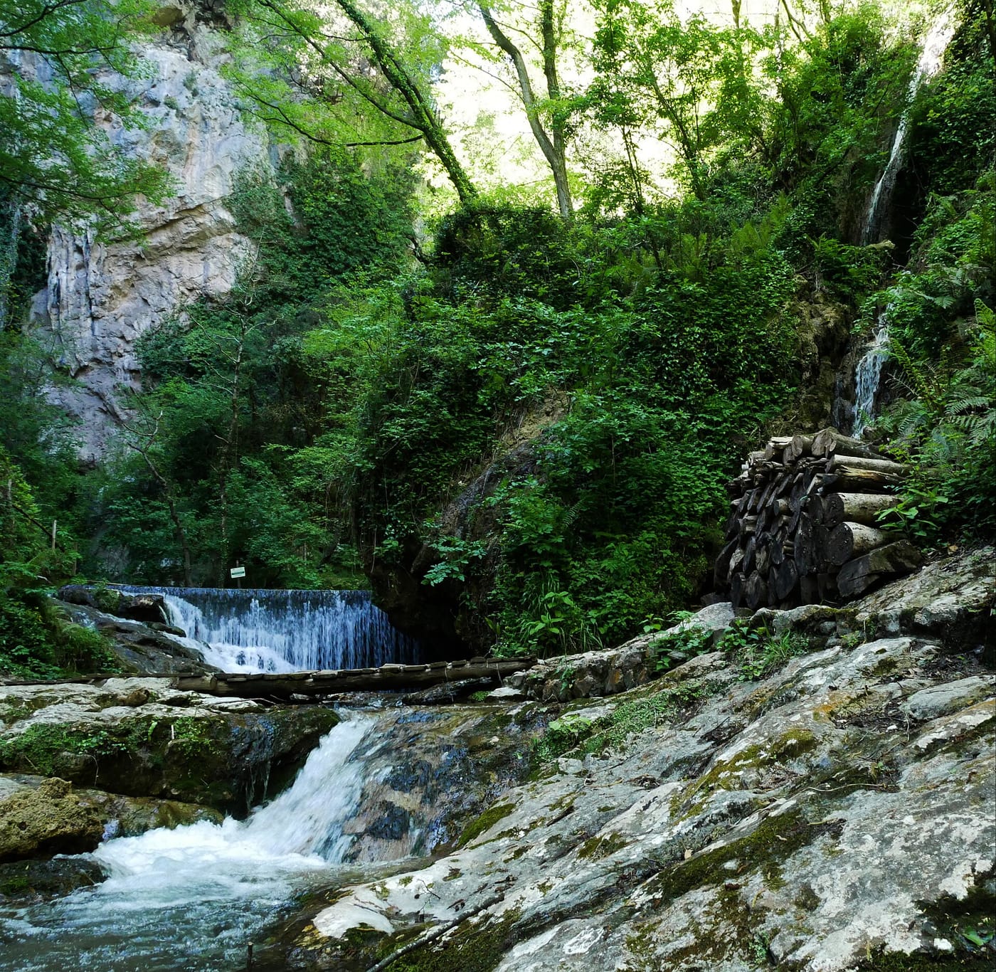 A waterfall in the green ravine of the Valle delle Ferriere above Amalfi