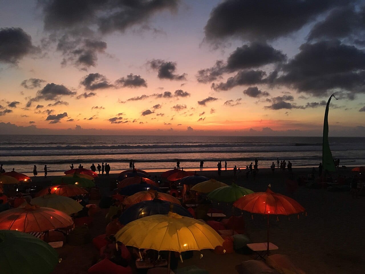 Seminyak beach and beach club at sunset, Bali