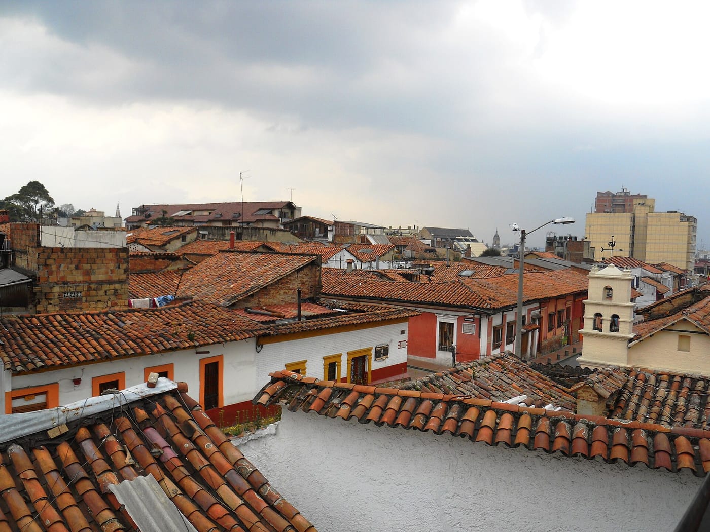 The rooftops and lanes of La Candelaria around the Chorro de Quevedo in Bogotá