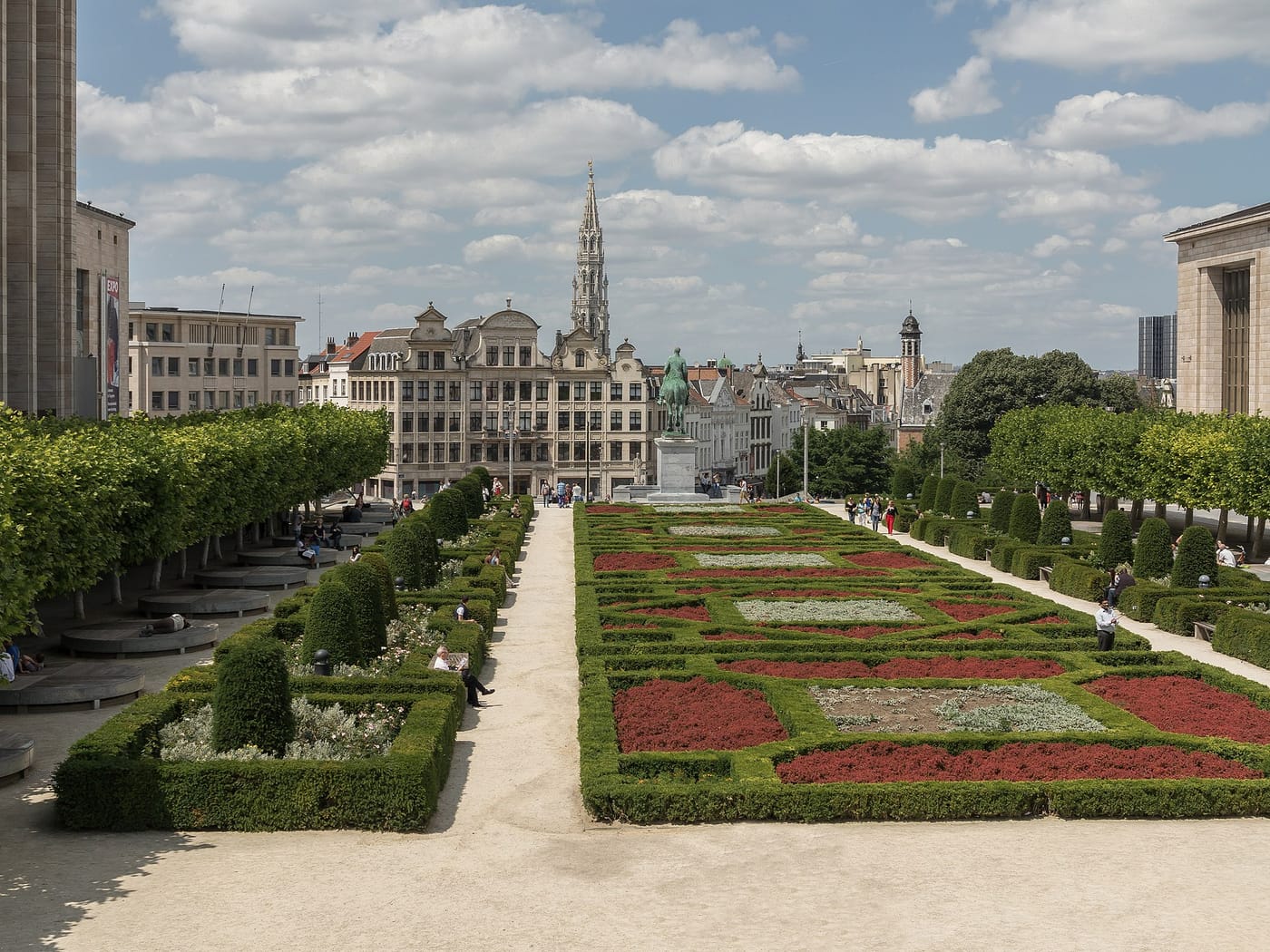 The formal garden and city view of the Mont des Arts in Brussels