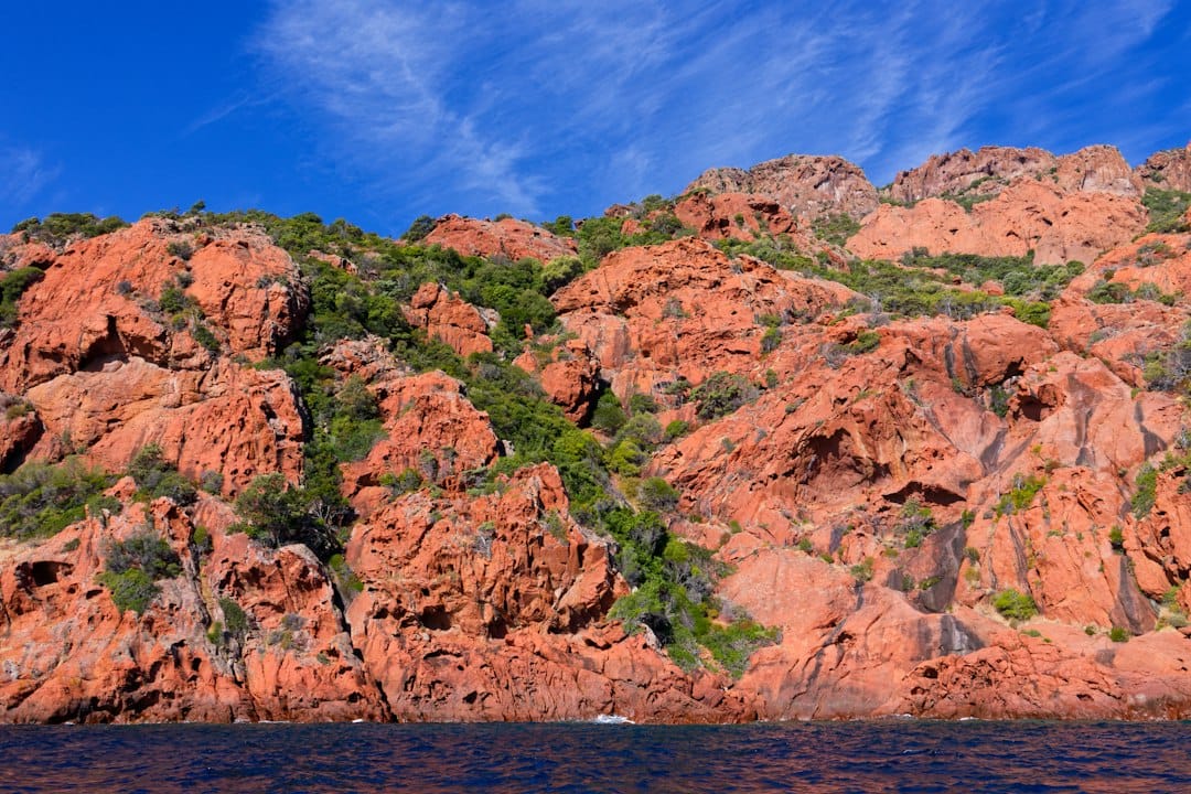 The red volcanic cliffs of the Estérel coast on the French Riviera