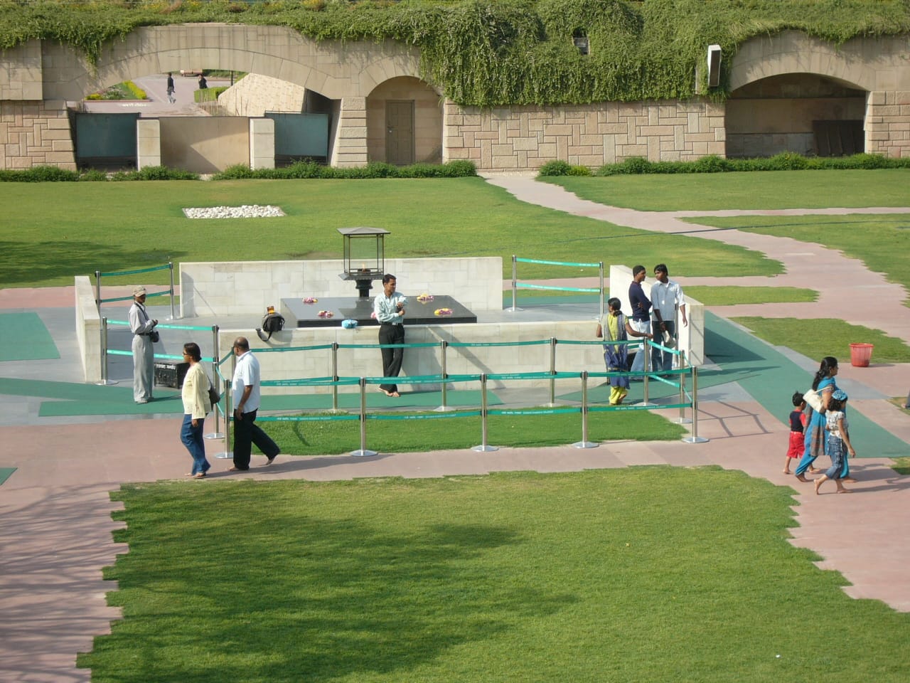 The black marble memorial platform at Raj Ghat in Delhi