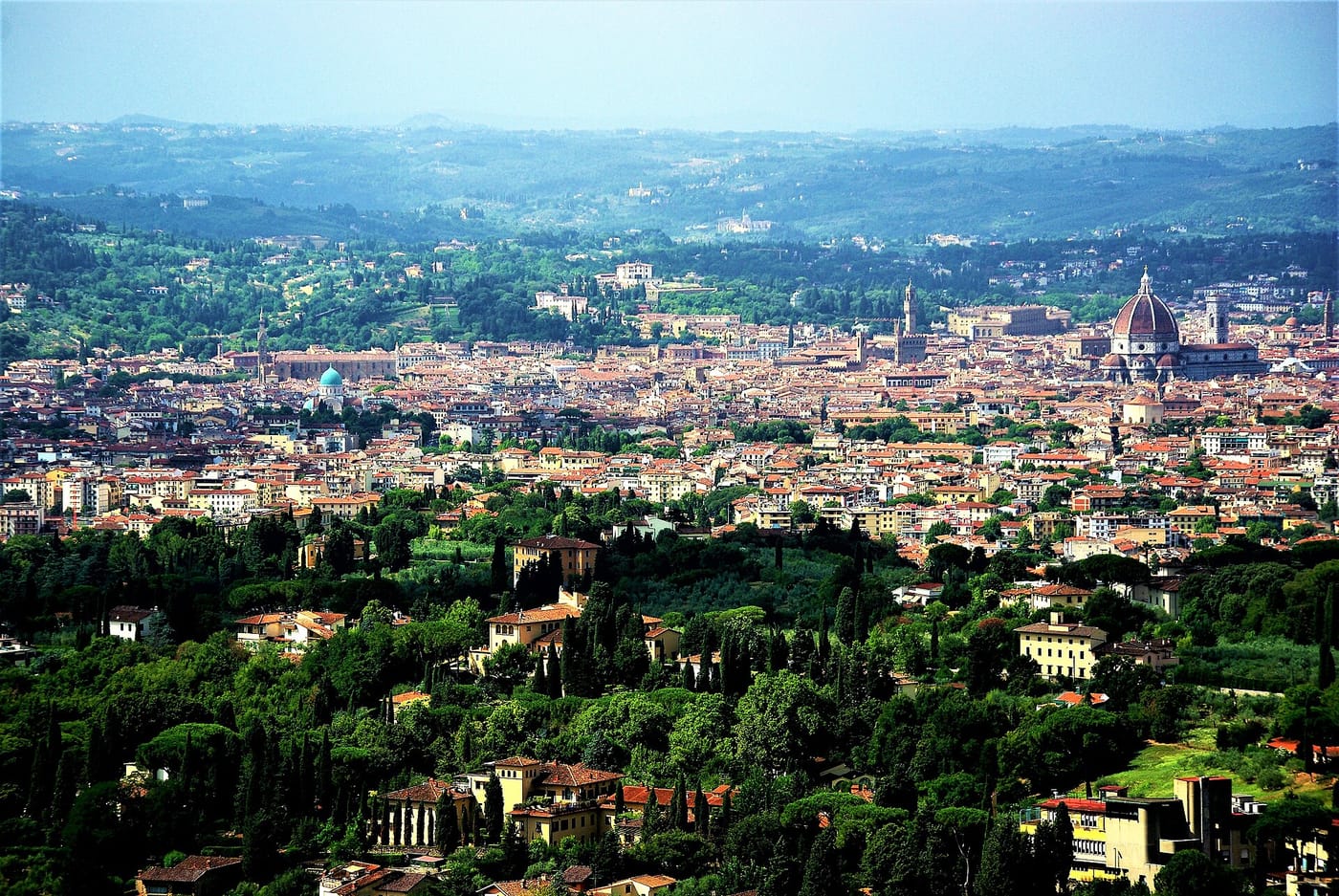 The view over Florence and its Duomo from the hills of Fiesole