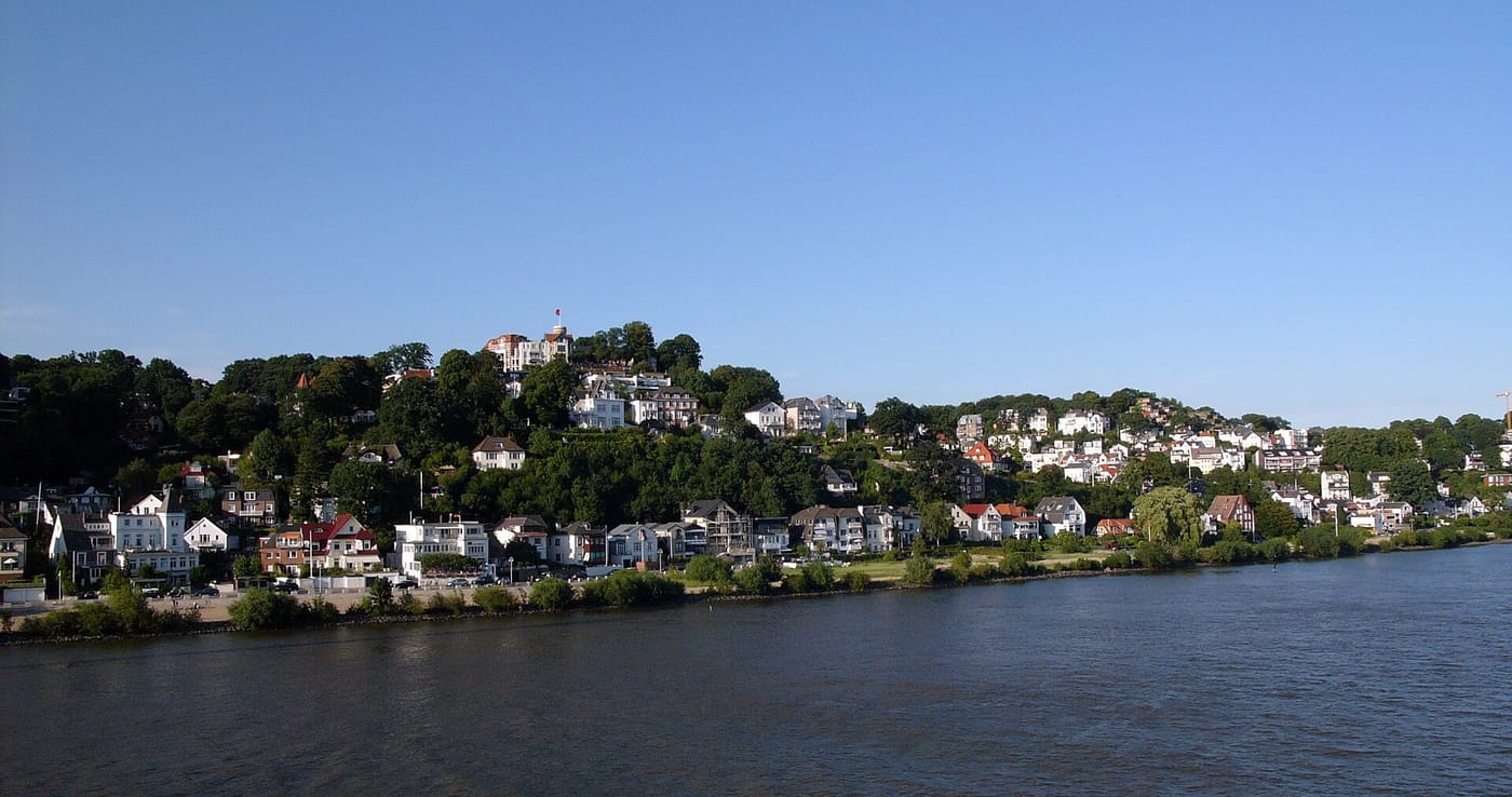 White houses on the hillside above the Elbe at Blankenese, Hamburg
