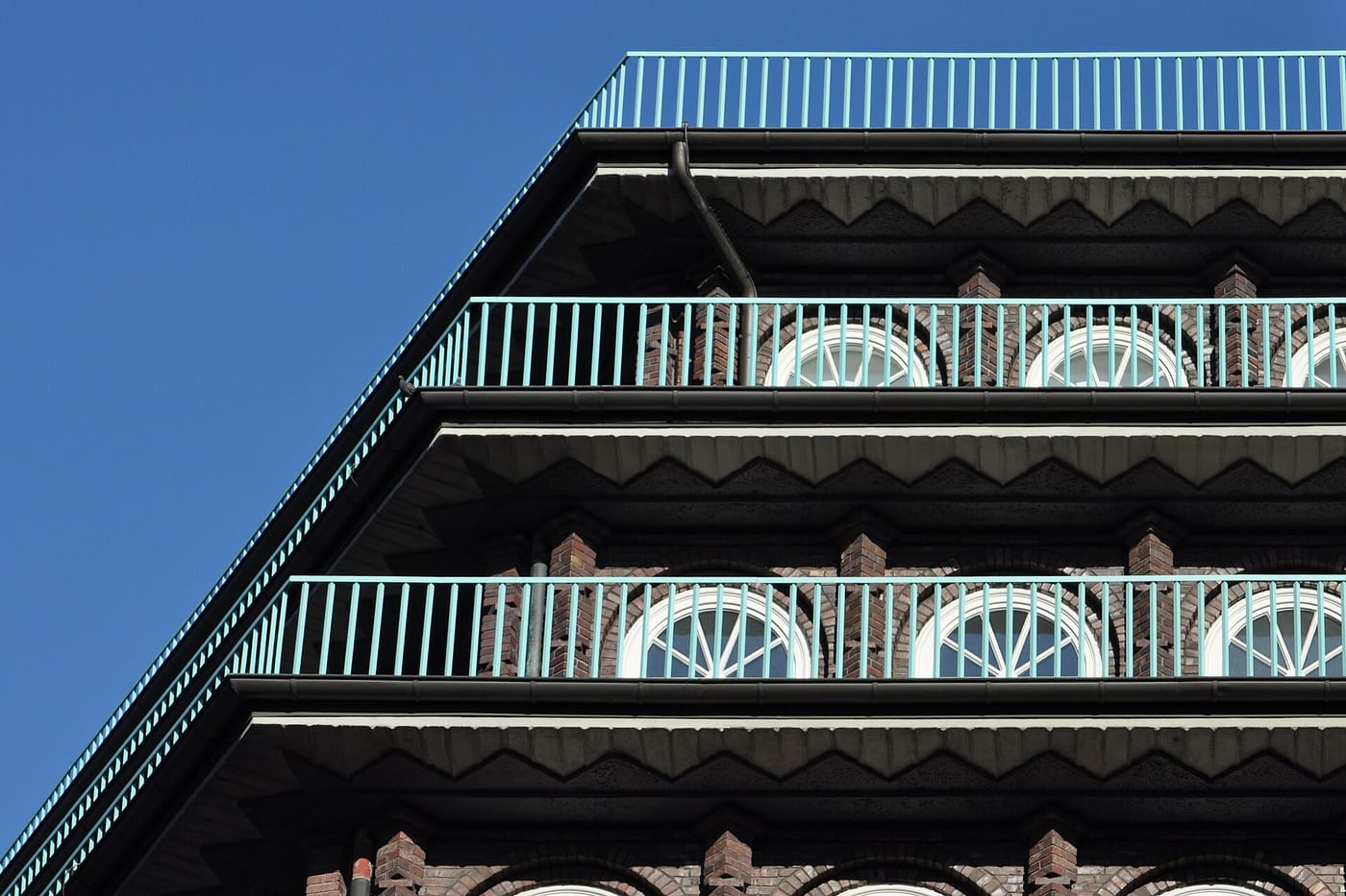 The ship-prow shape of the brick Chilehaus building in Hamburg