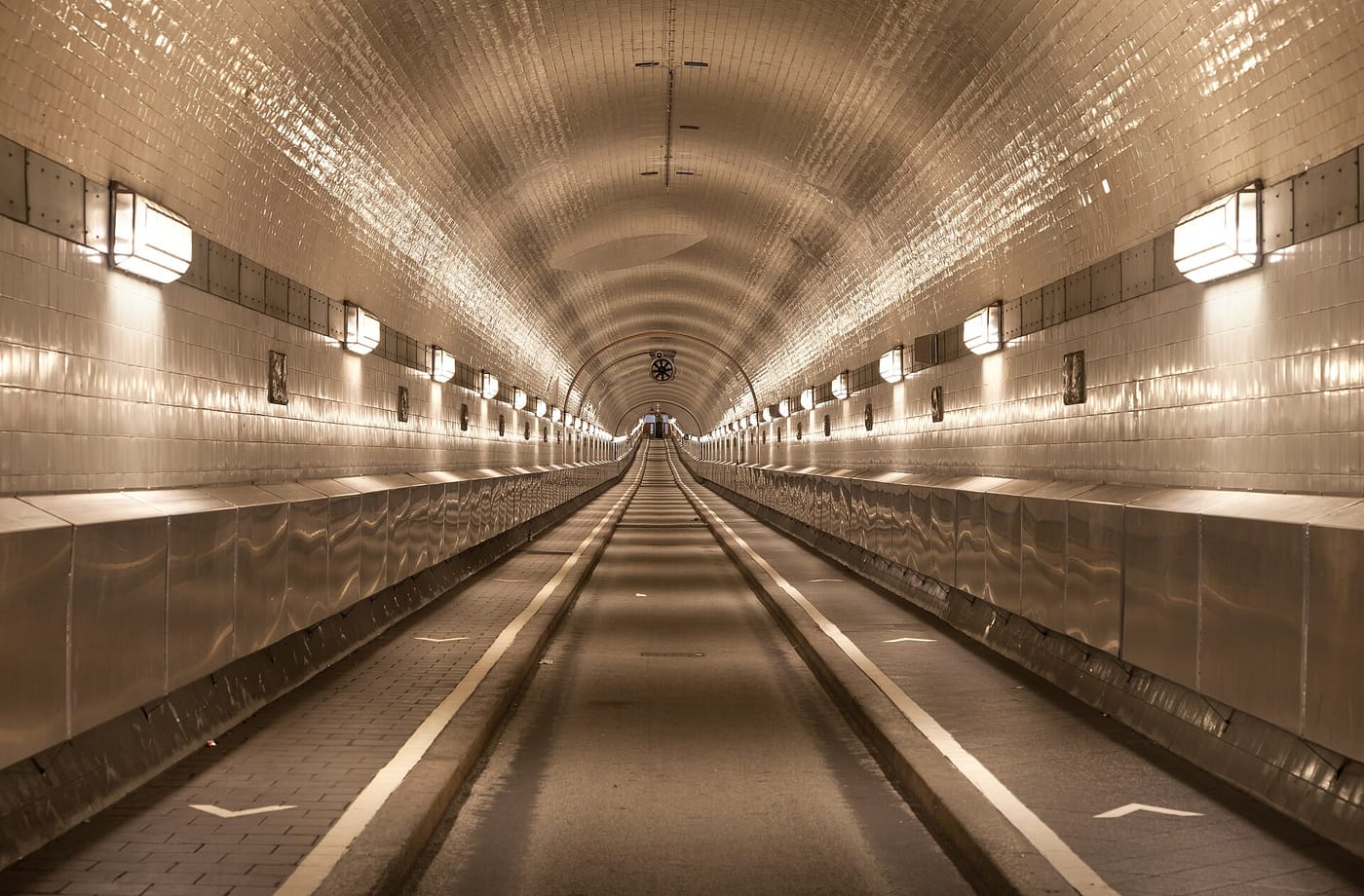 The tiled interior of the Old Elbe Tunnel in Hamburg