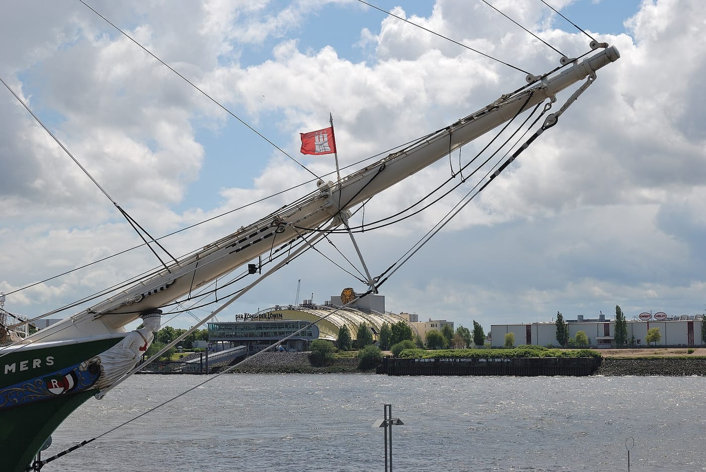 The rigging of the tall ship Rickmer Rickmers in Hamburg harbour