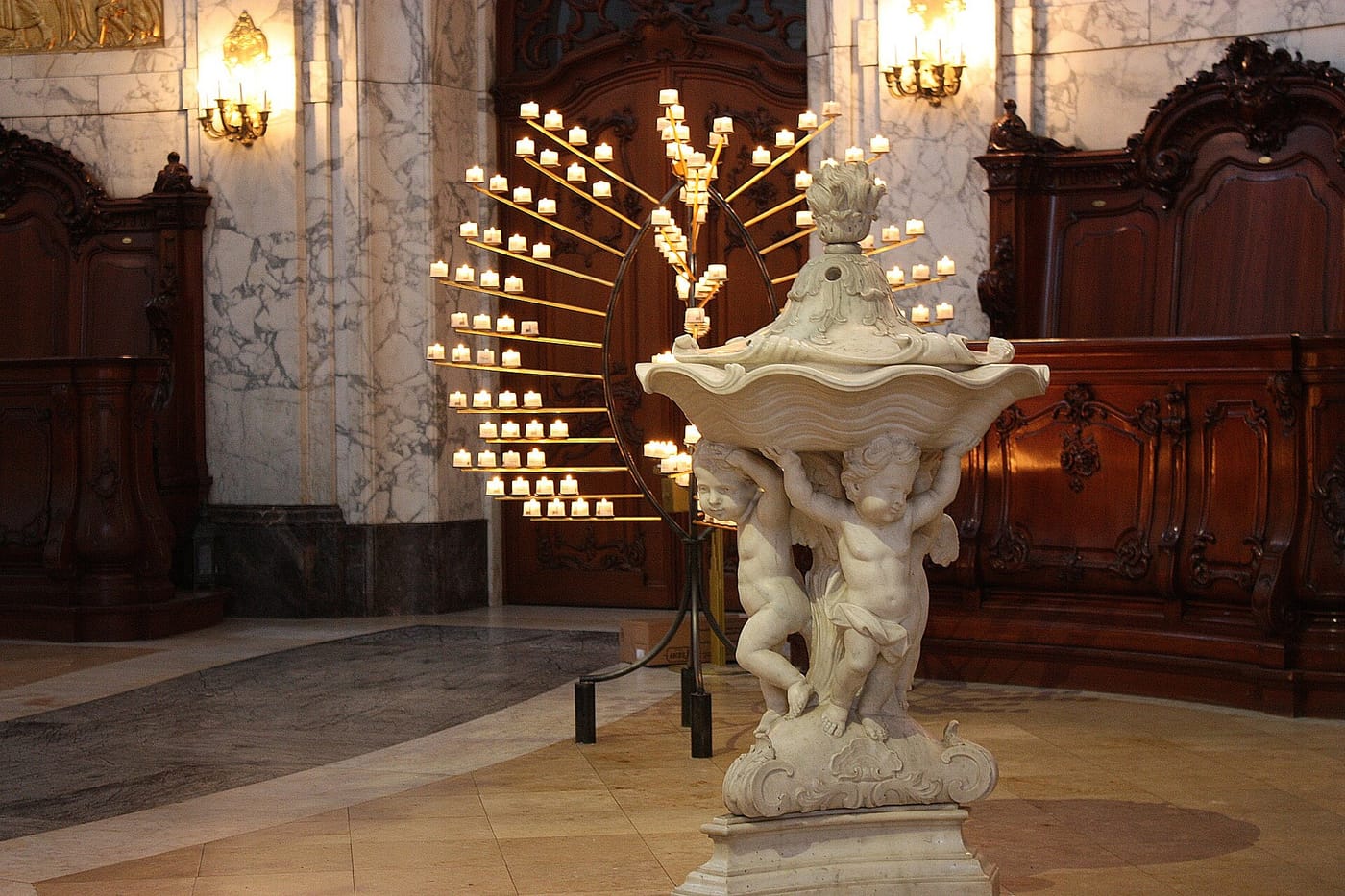 The ornate baroque interior of St Michaelis church in Hamburg