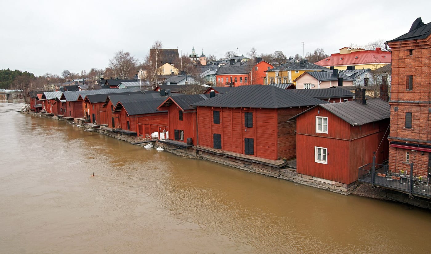 The red riverside storehouses of the old town of Porvoo, Finland