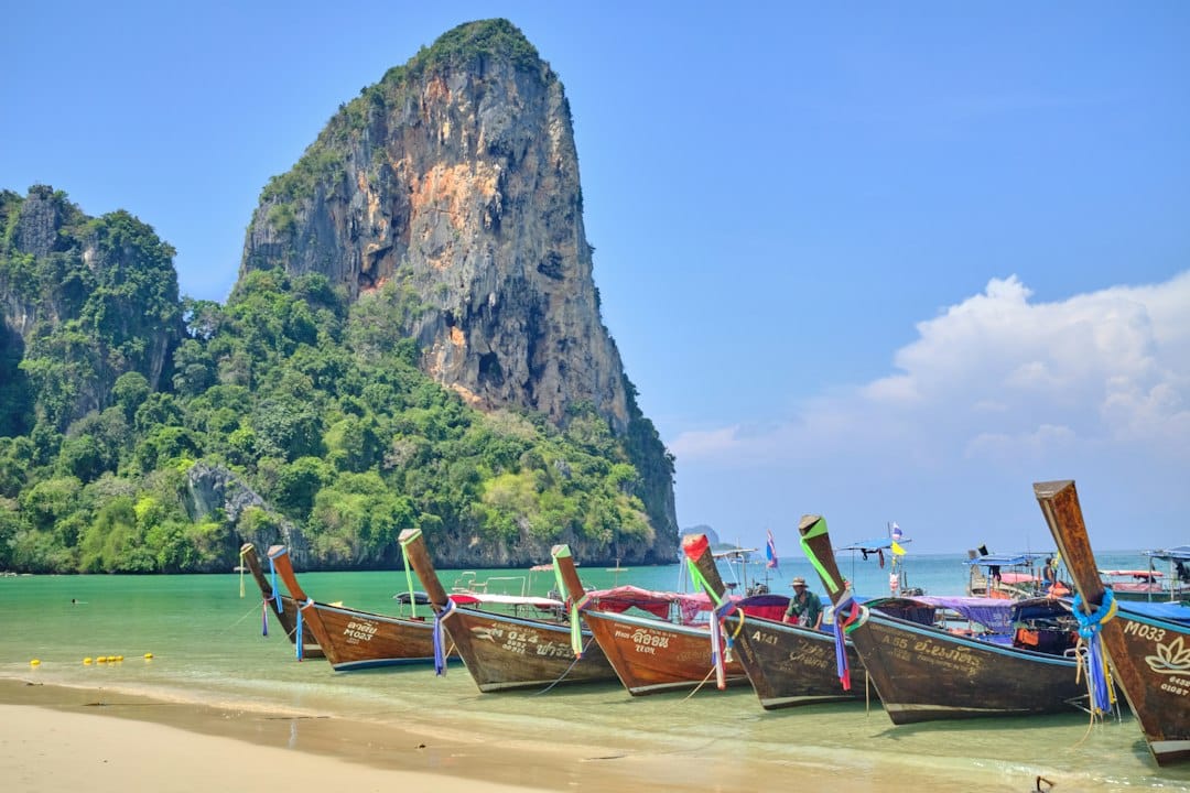 Ao Nang Beach and longtail boats, Krabi