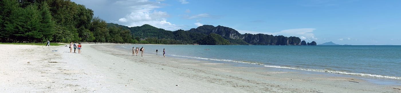 The long beach and karst islands of Nopparat Thara near Ao Nang, Krabi