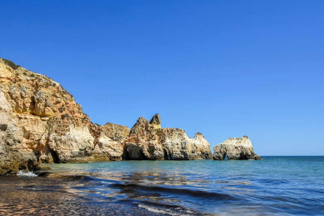 The rocky cove and beach at Alvor in the Algarve