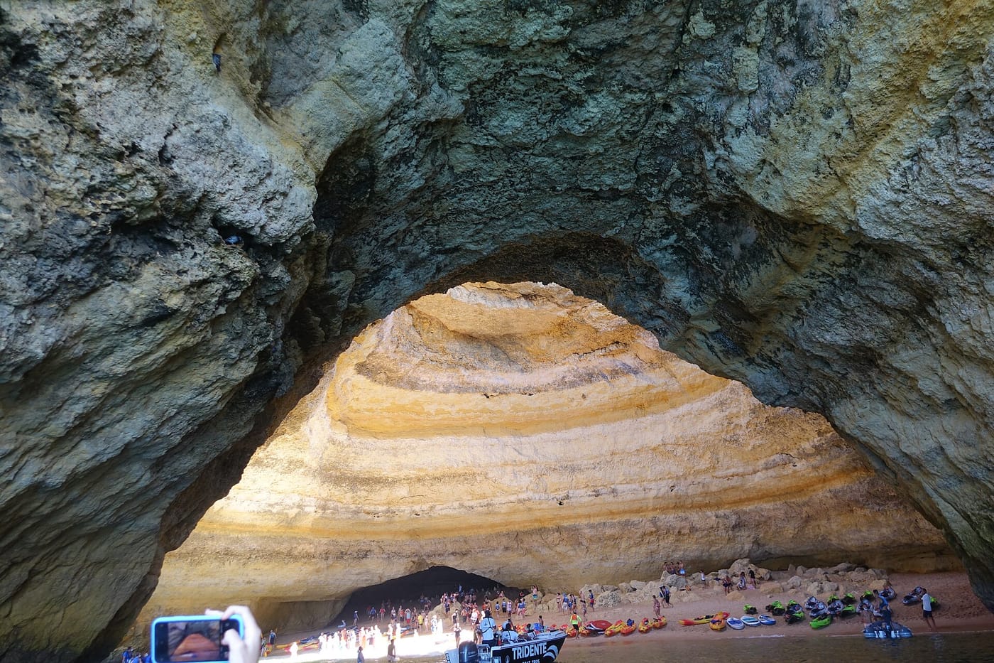 The domed Benagil sea cave with its hole in the roof in the Algarve