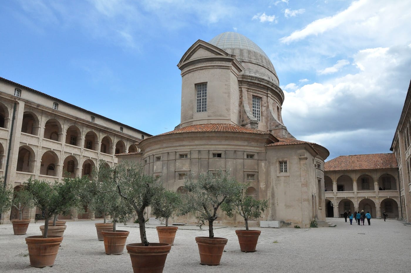 The arcaded baroque courtyard of La Vieille Charité in Marseille