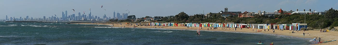 The colourful Brighton bathing boxes on the beach near Melbourne