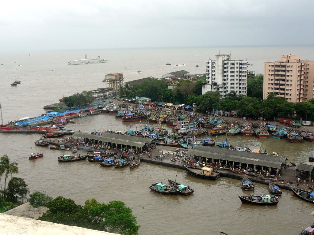 Fishing boats crowded at Sassoon Dock in Mumbai