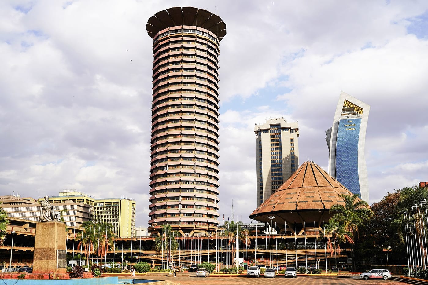 The cylindrical KICC tower in central Nairobi