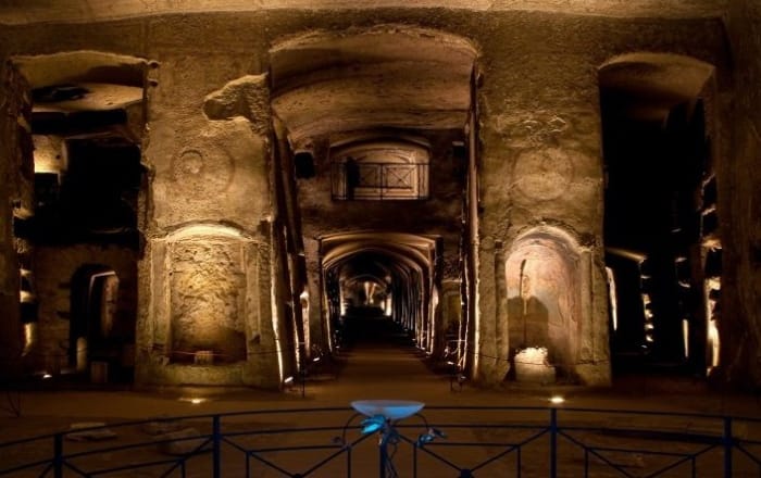 Frescoed underground galleries of the Catacombs of San Gennaro in Naples