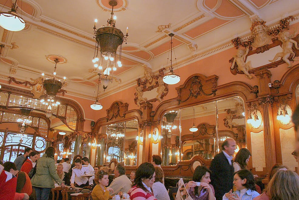 The carved-wood belle-époque interior of Café Majestic in Porto