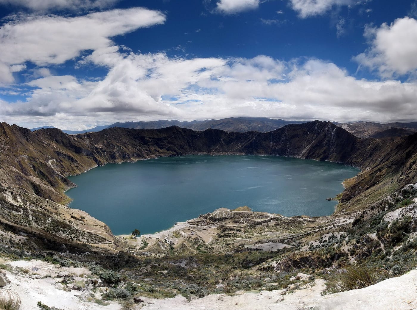 The emerald crater lake of Quilotoa in the Ecuadorian Andes