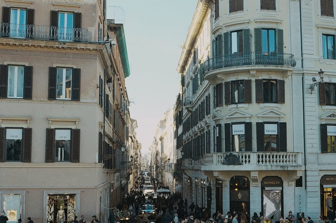 A quiet ochre-toned street of the Monti quarter in Rome