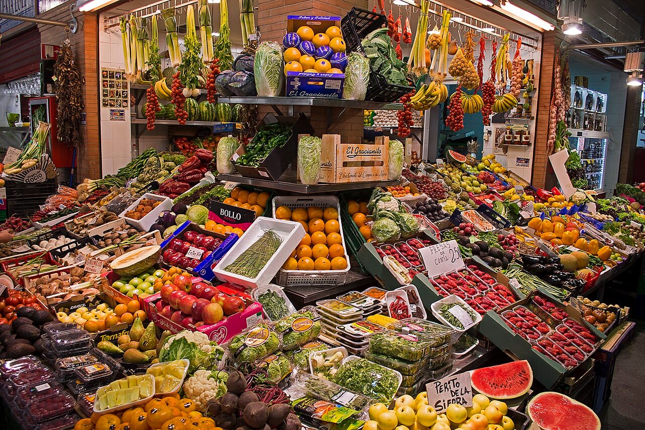 Food stalls inside the Mercado de Triana, Seville