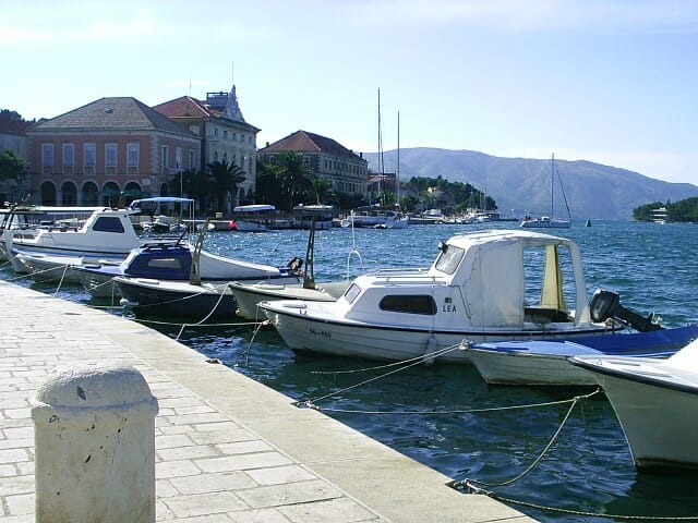 The harbour and hills of Hvar town in Croatia