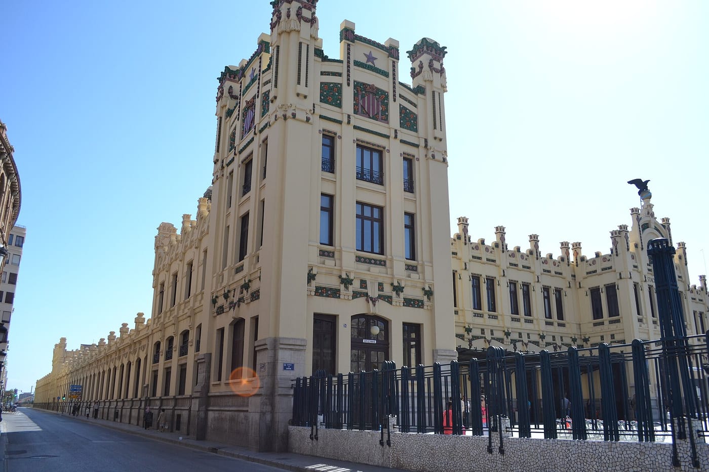 The modernista facade of the Estació del Nord railway station in Valencia
