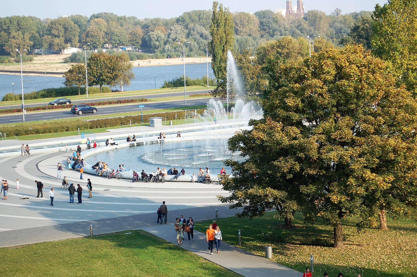 The Multimedia Fountain Park by the river in Warsaw