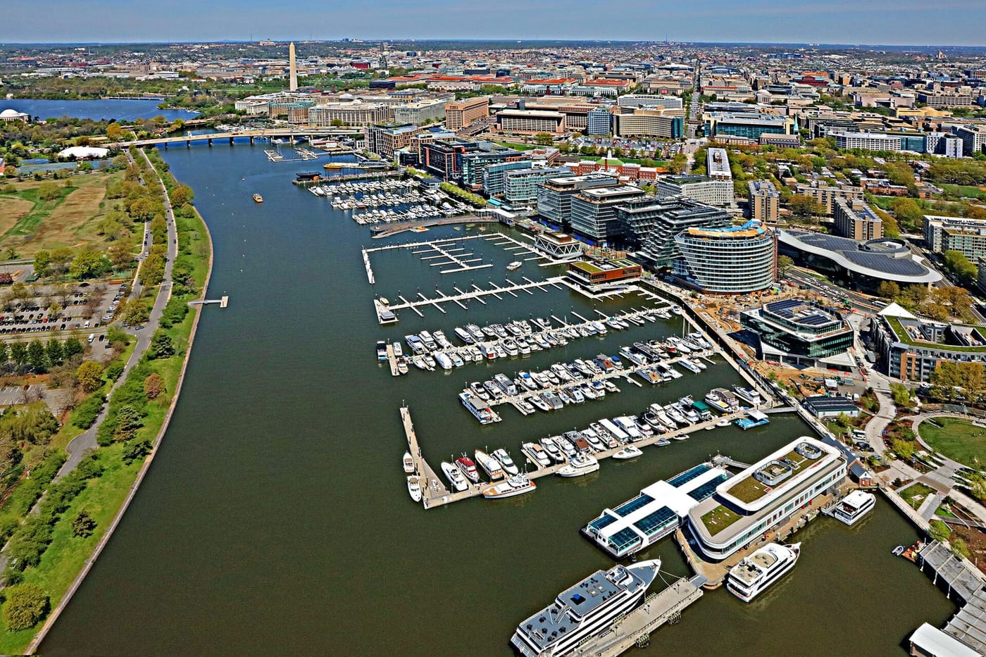 The marina and waterfront of The Wharf on the Potomac in Washington DC